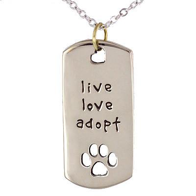 Live, Love, Adopt Paw Print Rescue Pendant in Mixed Metals on 18" Chain, #7251