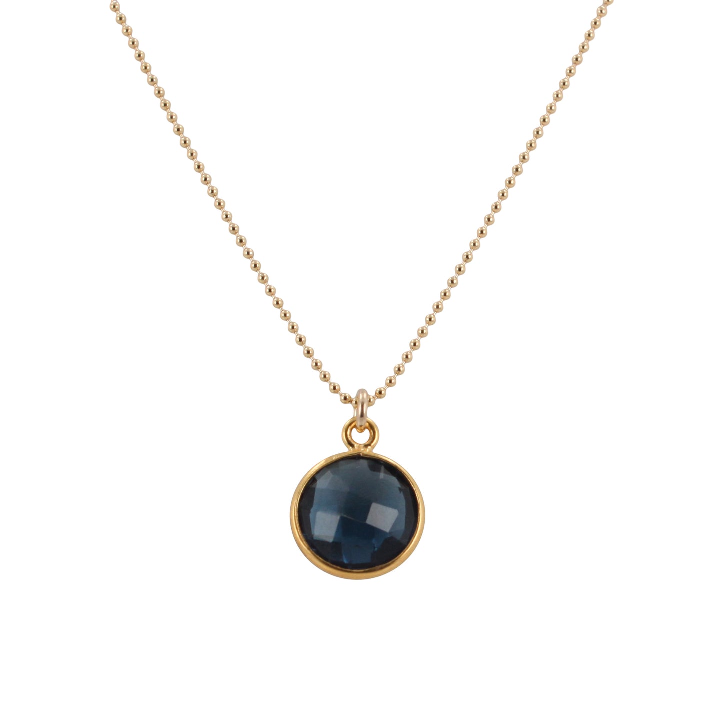 Round Gemstone Drop Necklace in Gold Plated Silver, #6409-yg