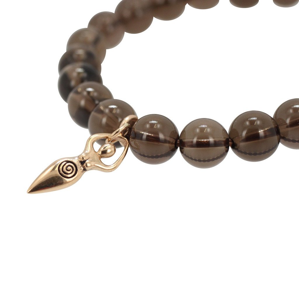 Fertility/Grounding/Protection - 8mm Smokey Quartz Bracelet with Lunar Goddess, #6655