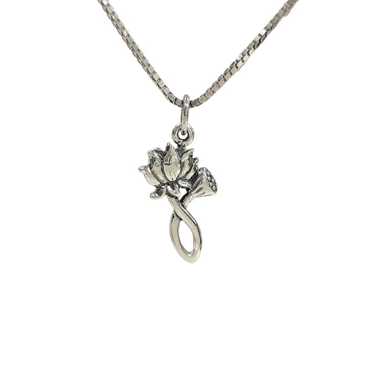 Textured Lotus Blossom and Bud Sterling Silver Necklace, #6141