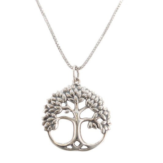 Tree of Life Necklace in Sterling Silver on 20" Rhodium Plated Sterling Silver Box Chain, #6571S