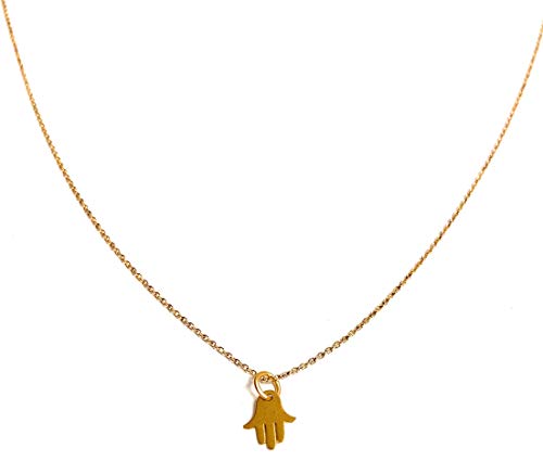 Zoe and Piper Small Hamsa Hand Necklace in 24k Gold Plated on a Gold Plated 16" or 18" Mini Rolo