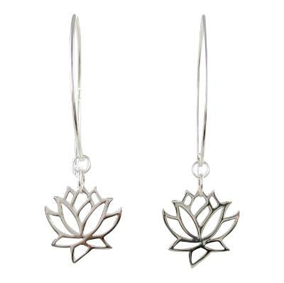 Lotus Flower Dangle Earrings in Sterling Silver, #8373-ss