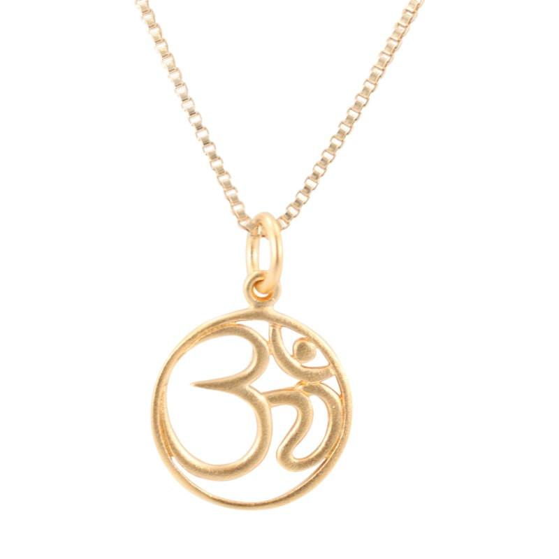 Round Gold Plated Om Necklace, #7040-yg