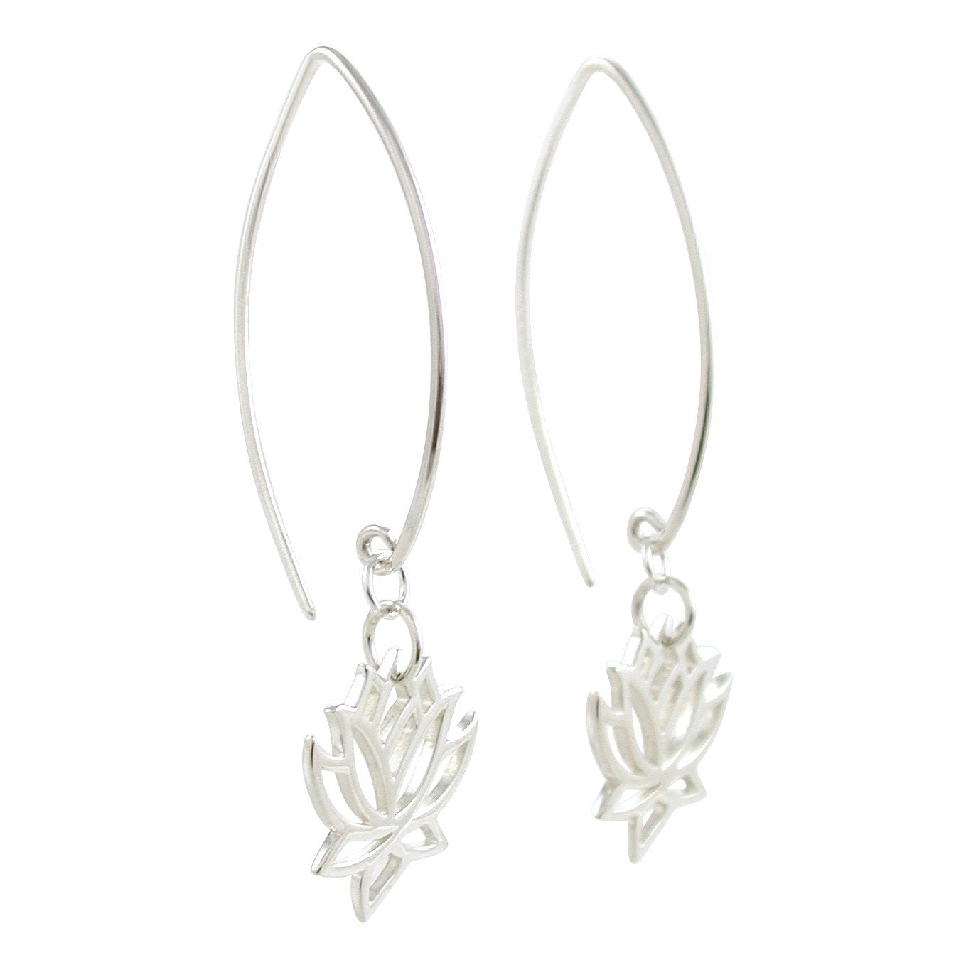 Lotus Flower Dangle Earrings in Sterling Silver, #8373-ss