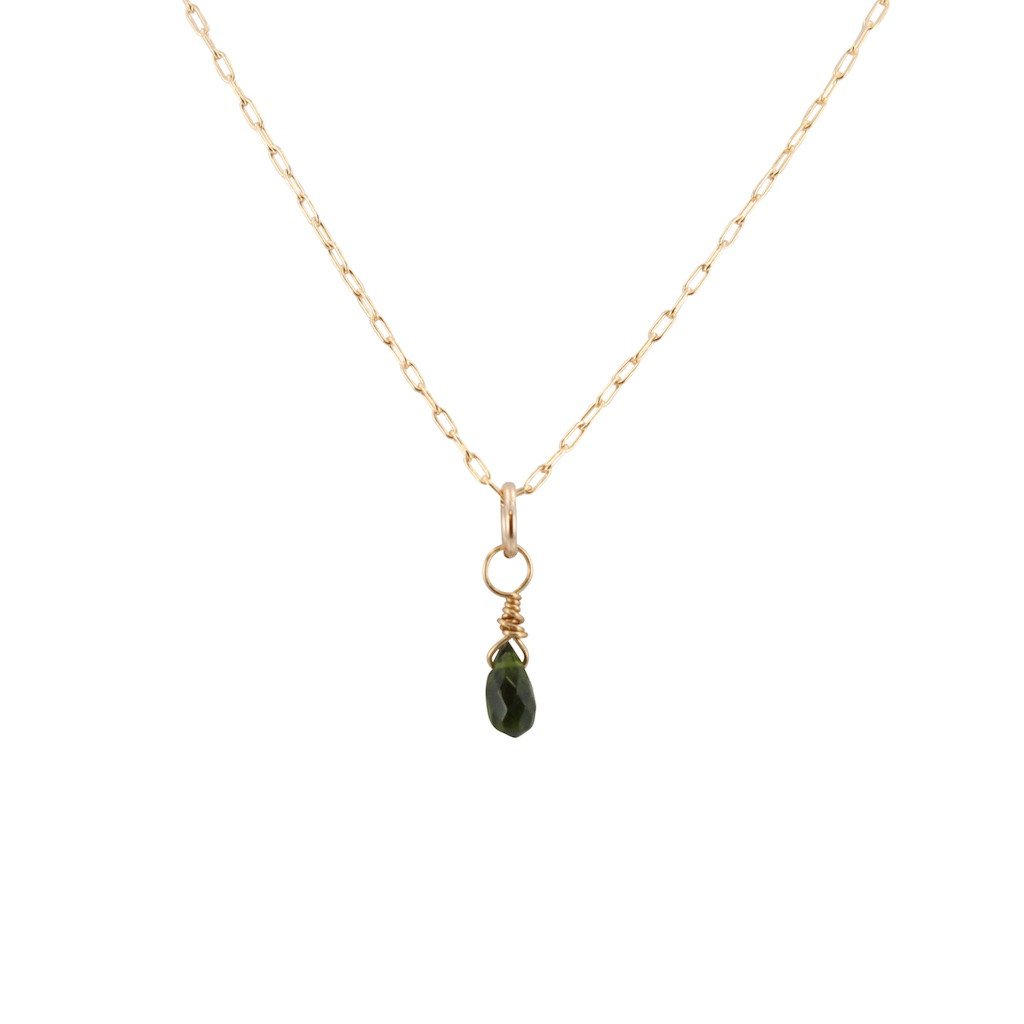 Dainty Green Chrome Diopside Briolette Necklace on Gold Filled Chain, #6589-yg