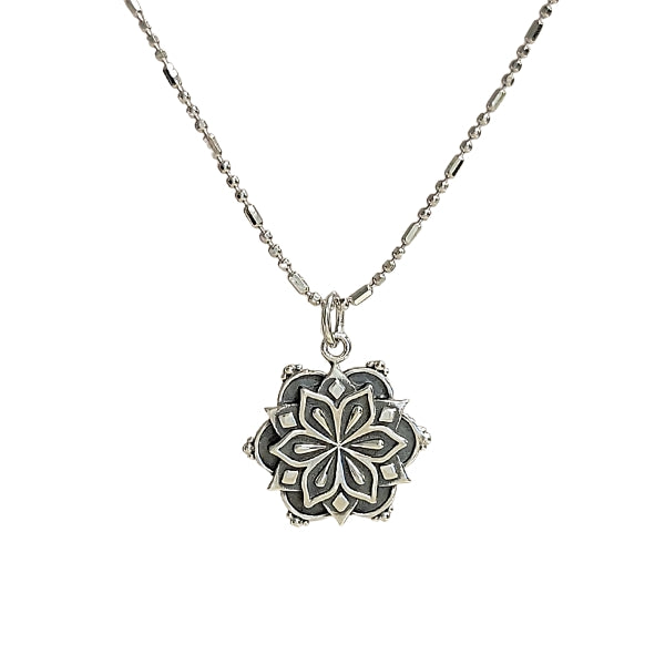 Gratitude Mandala Affirmation Double Sided Necklace in Sterling Silver, #6112