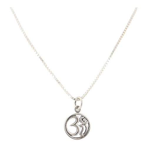 Small Round Om Necklace on Sterling Silver 1mm Box Chain, #6410-ss