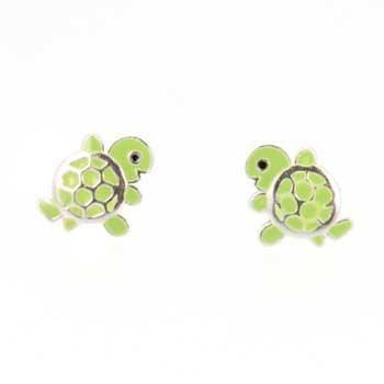 Tiny Green Enamel Turtle Stud Children's Earrings, #7581