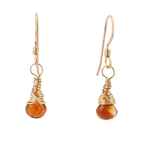 Dainty Citrine Gemstone Dangle Earrings in Gold, #6431-yg