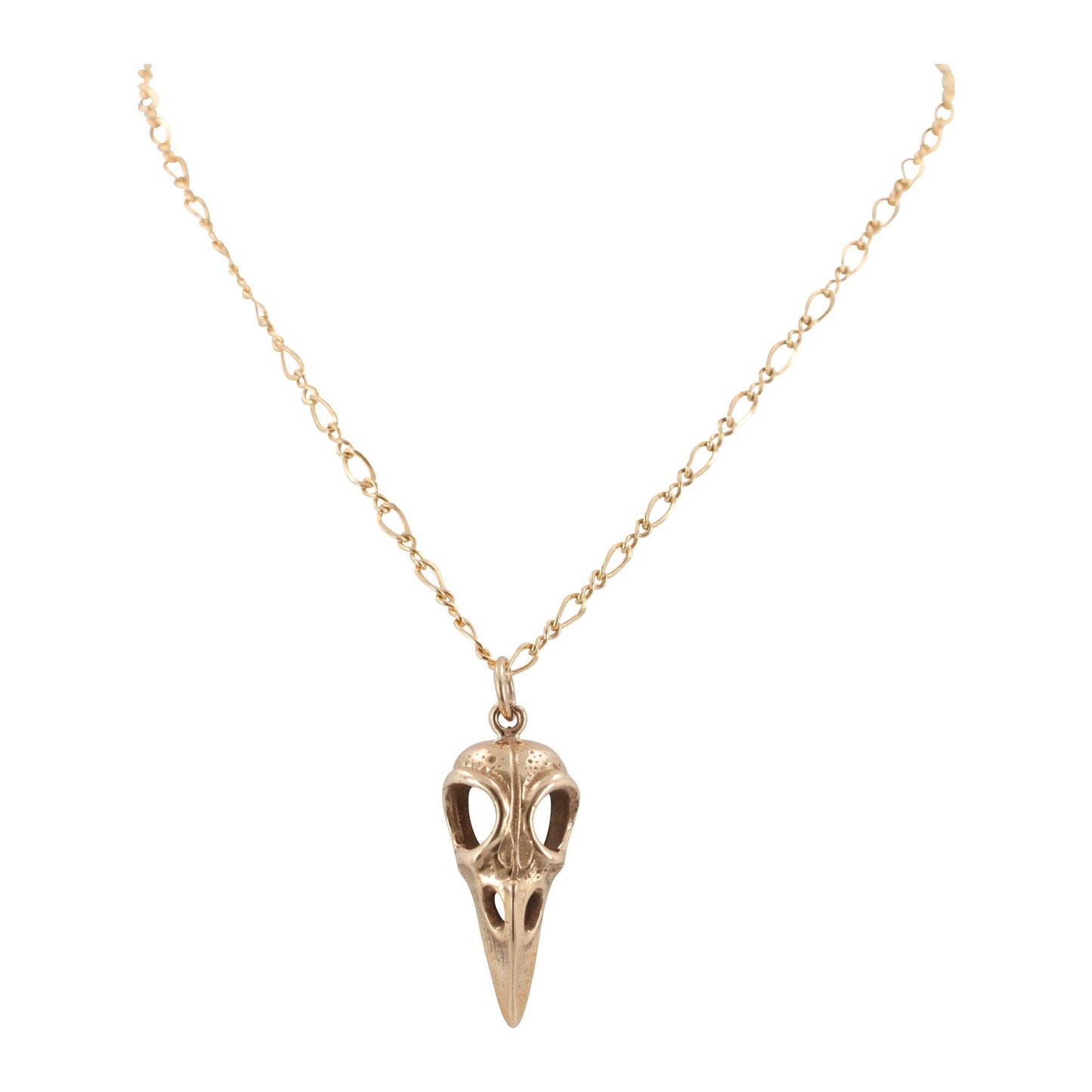 Bronze Bird Skull Necklace on 24" Chain, #6394-brz