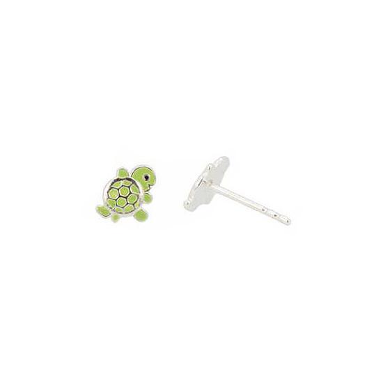 Tiny Green Enamel Turtle Stud Children's Earrings, #7581