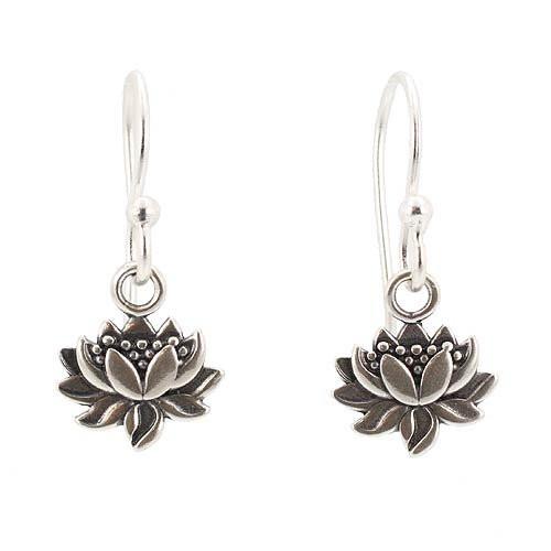 Small Detailed Lotus Flower Dangle Earrings, #7435-ss