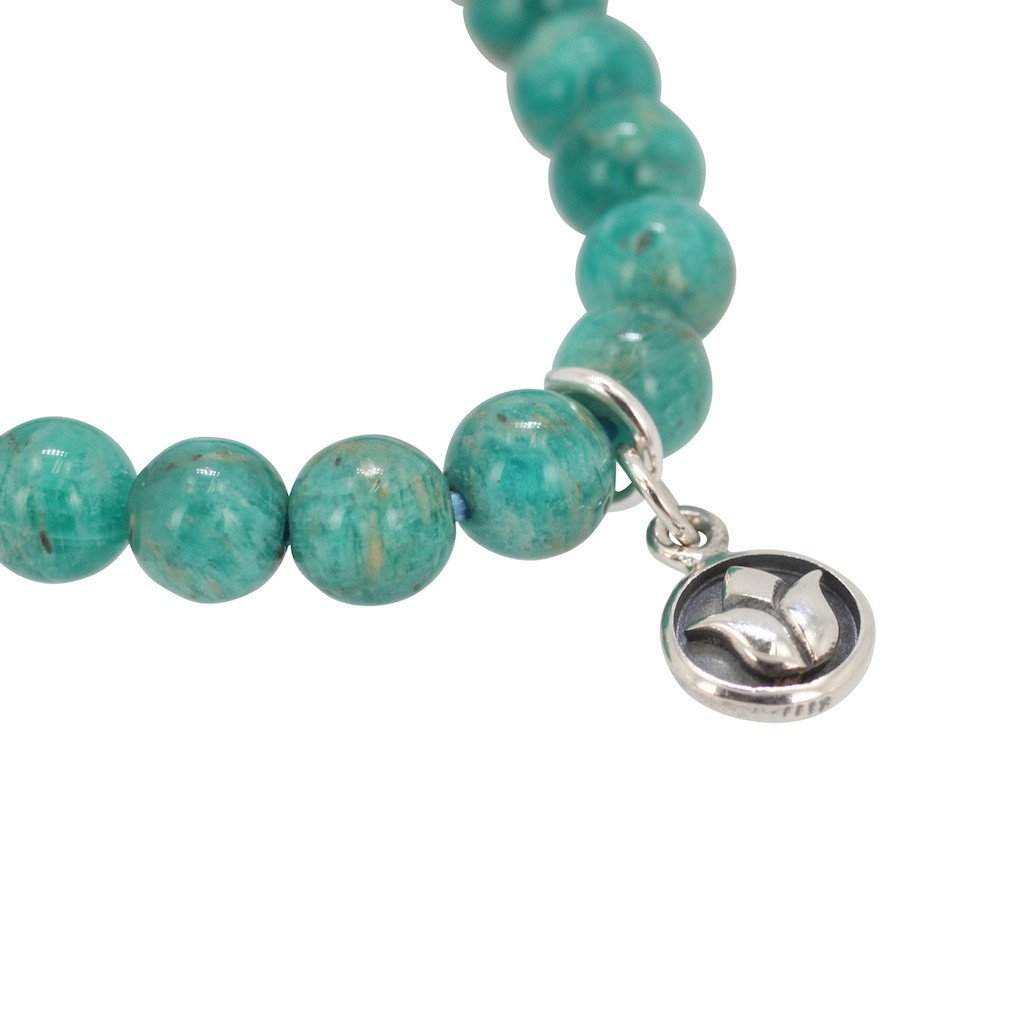 Lotus Bracelet - 6mm Amazonite Gemstone Energy Bracelet, #6653