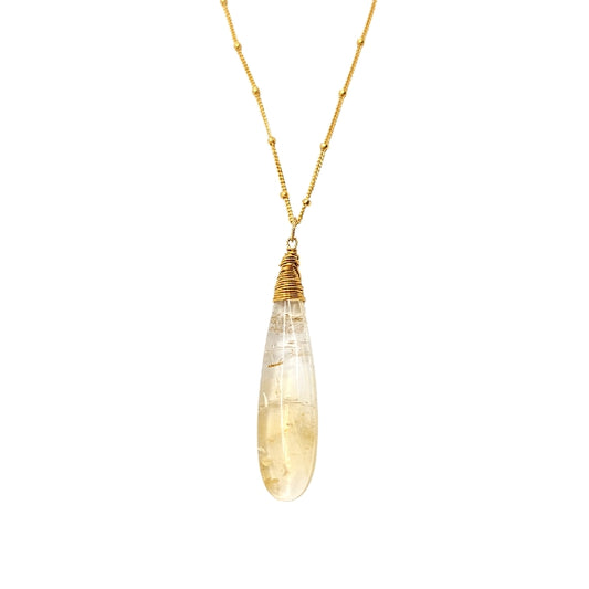 Limited Edition Long Citrine Gemstone Pendant on Adjustable 20-22 Inch Gold Filled Satellite Chain