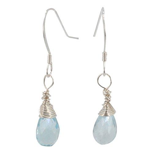 Blue Topaz Gemstone Dangle Earrings in Silver, #6431-ss