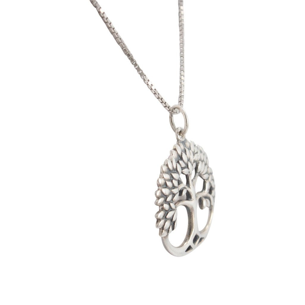 Tree of Life Necklace in Sterling Silver on 20" Rhodium Plated Sterling Silver Box Chain, #6571S