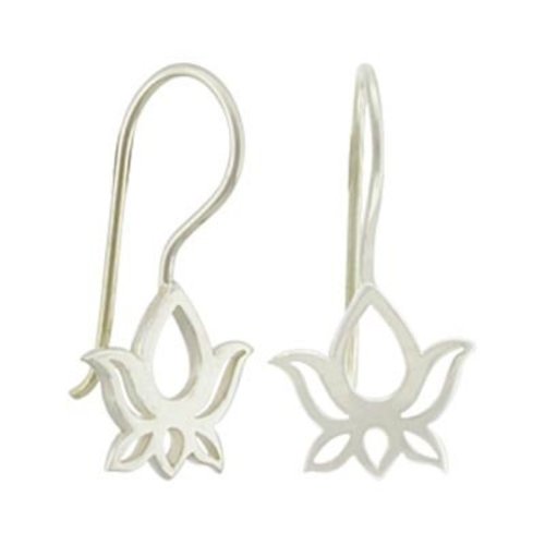 Cut Out Design Lotus Flower Drop Earring in Sterling Silver, #8368