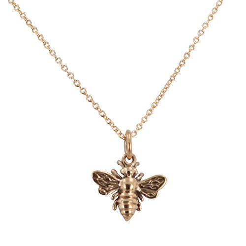 Tiny Honeybee Charm in Natural Bronze on 18 Inch Mini Gold Fill Rolo Chain, #6712