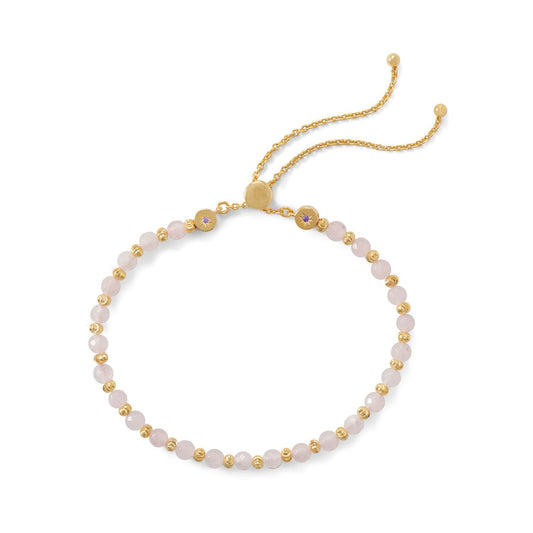 Gold Rose Quartz Bolo Bracelet, #6164-QtzRos