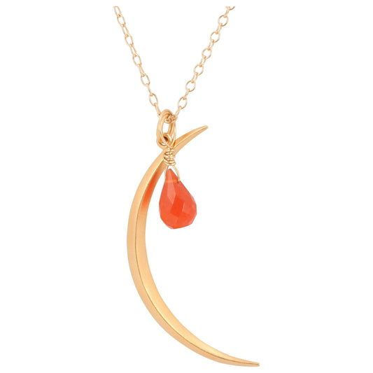 Crescent Moon Necklace with Carnelian on Gold Filled Chain, #6221-yg