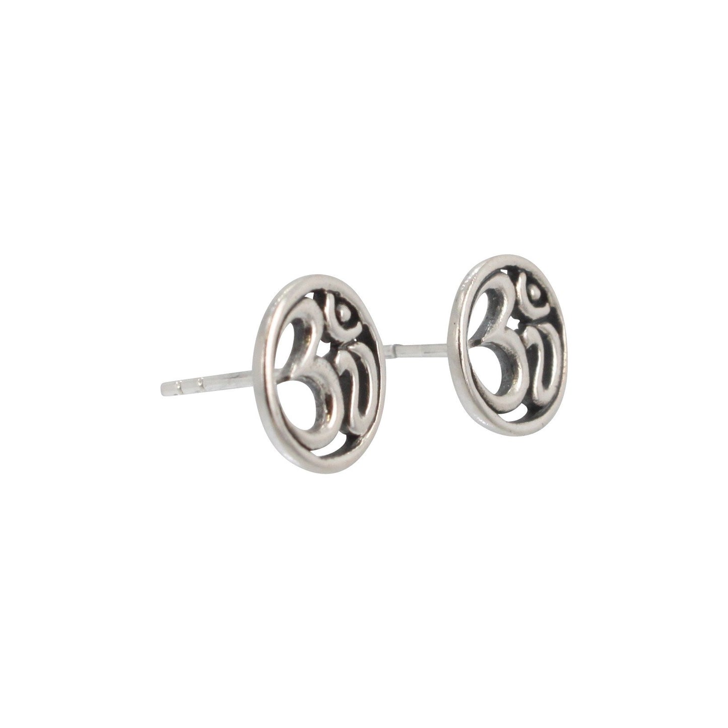 Round Om Earrings in Sterling Silver, #6494-ss