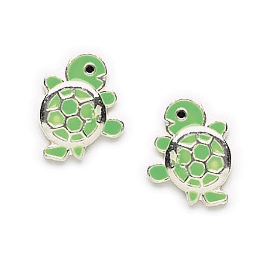 Tiny Green Enamel Turtle Stud Children's Earrings, #7581