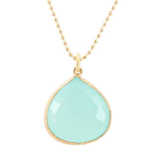 Green Chalcedony Pendant with 18K Gold on an 18 inch Gold Fill Bead Chain, #7061E