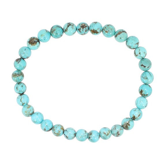 Blue Turquoise Genuine Gemstone 6mm Bead Stretch Bracelet, 7 Inch Length, 7213