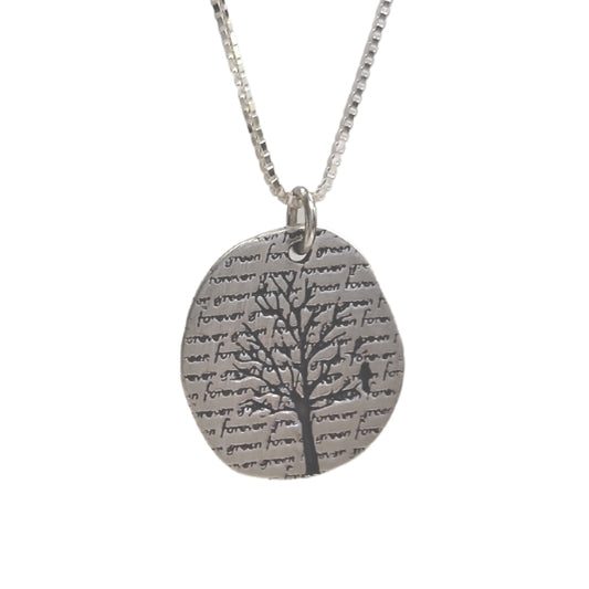 Limited Edition Oval Sterling Silver Tree of Life Pendant with Words of Inspiration 18" Necklace